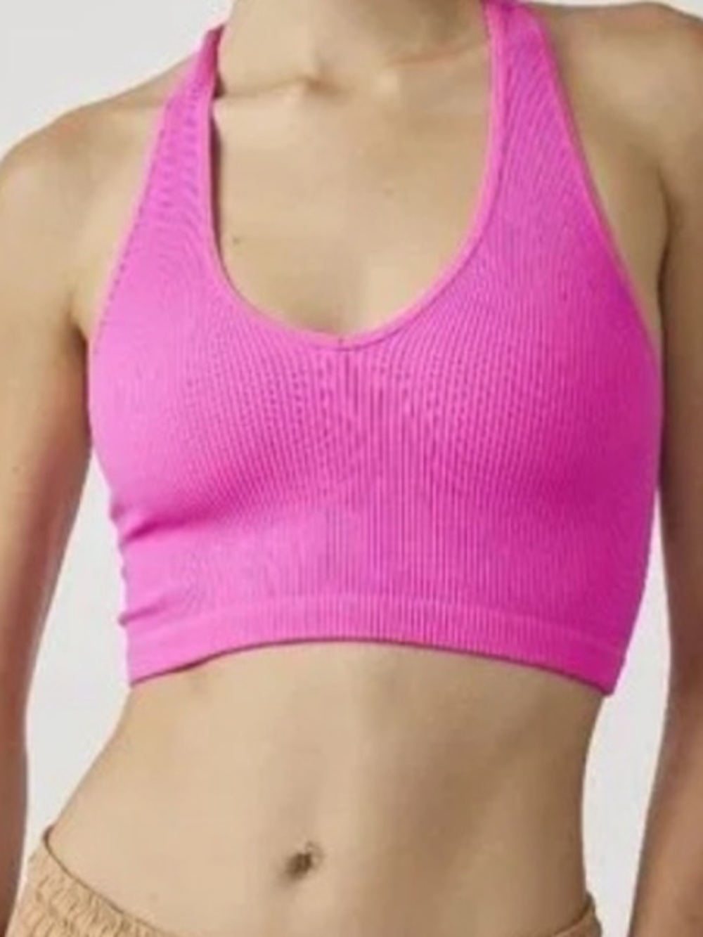 FP Movement by Free People Free Throw ribbed Crop Tank in a bright pink medium